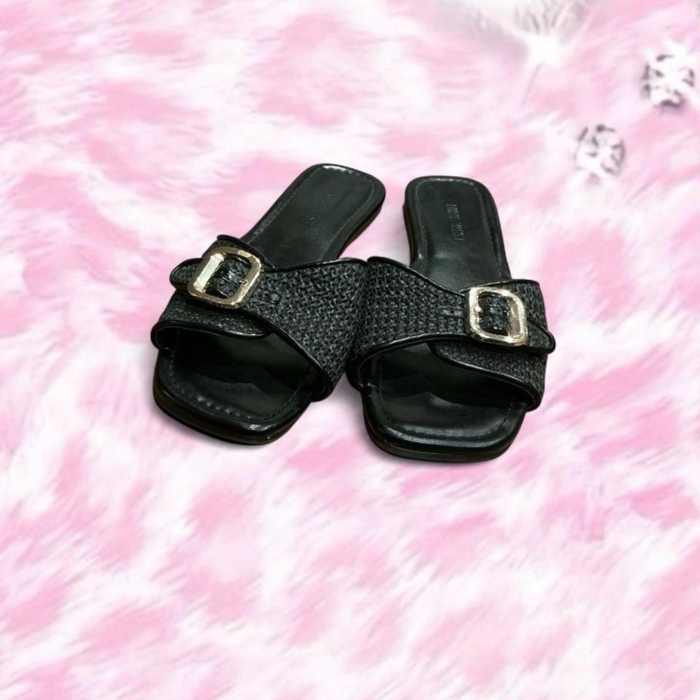 Nine West Black Woven Slide Sandals